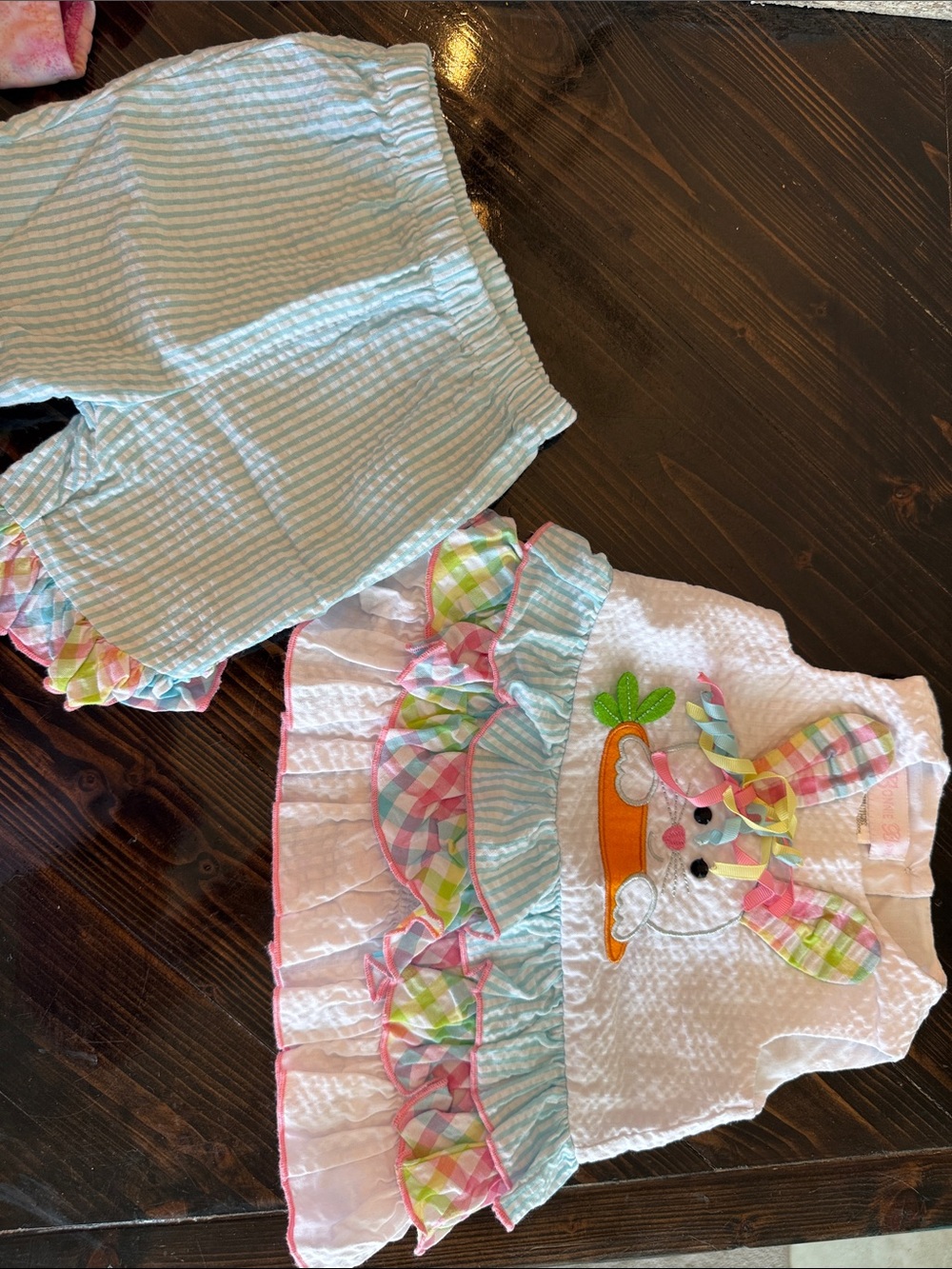 Bonnie Baby Pastel Bunny Ruffle Dress Set with Striped Shorts
